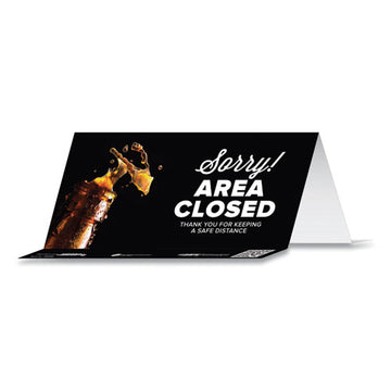 Tabbies® Besafe Messaging Table Top Tent Card, 8 X 3.87, Sorry! Area Closed Thank You For Keeping A Safe Distance, Black, 100-carton freeshipping - TVN Wholesale